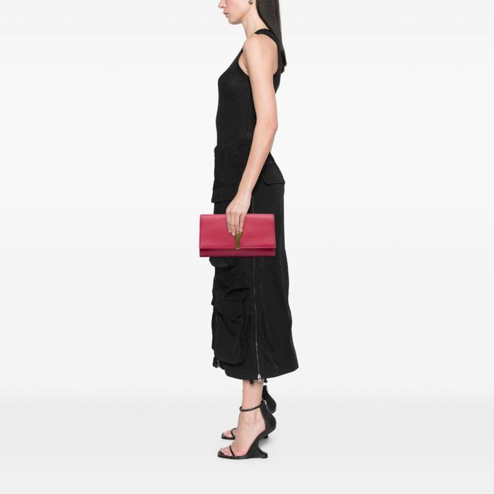 Pre Loved saint laurent Leather Clutch YSL Logo Women Pink Clutches - Picture 8 of 8